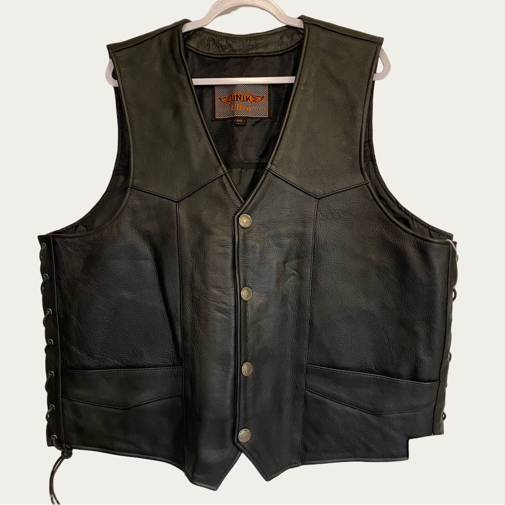 Unik Rancher Traditional Black Leather Motorcycle Vest With Side Lacing - 3xl
